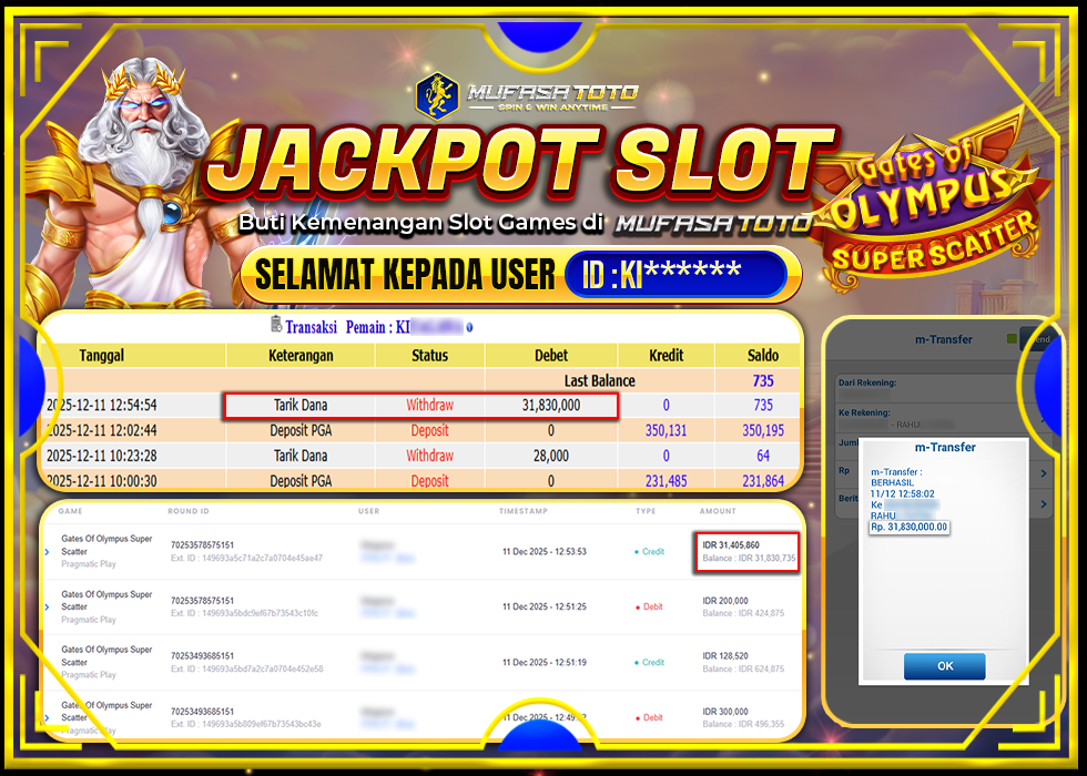 MUFASATOTO JACKPOT PRAGMATICPLAY Rp.31.830.000|LUNAS